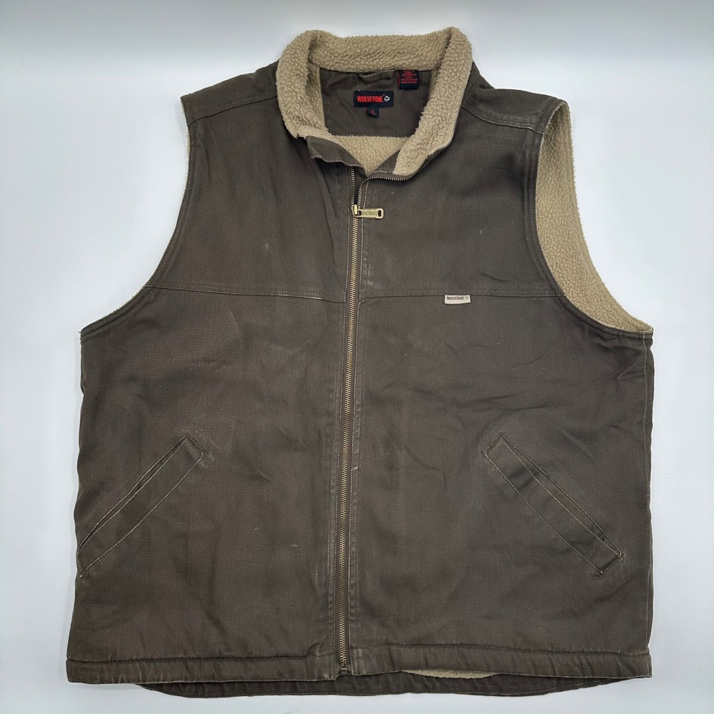 Wolverine Mens XL Brown Canvas Sherpa Lined Full Zip Work Vest CA51048 Tough